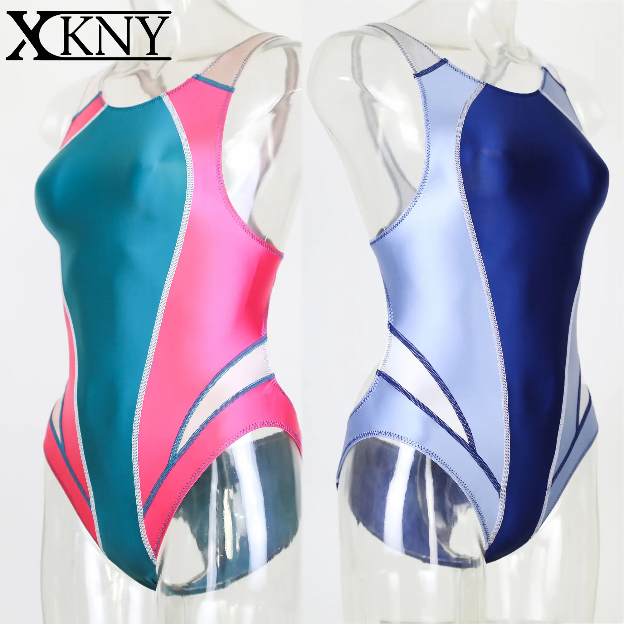 

XCKNY satin glossy swimsuit oil shinny colour match one piece swimsuit silky smooth Sporting swimsuit Athletic Training Swimsuit