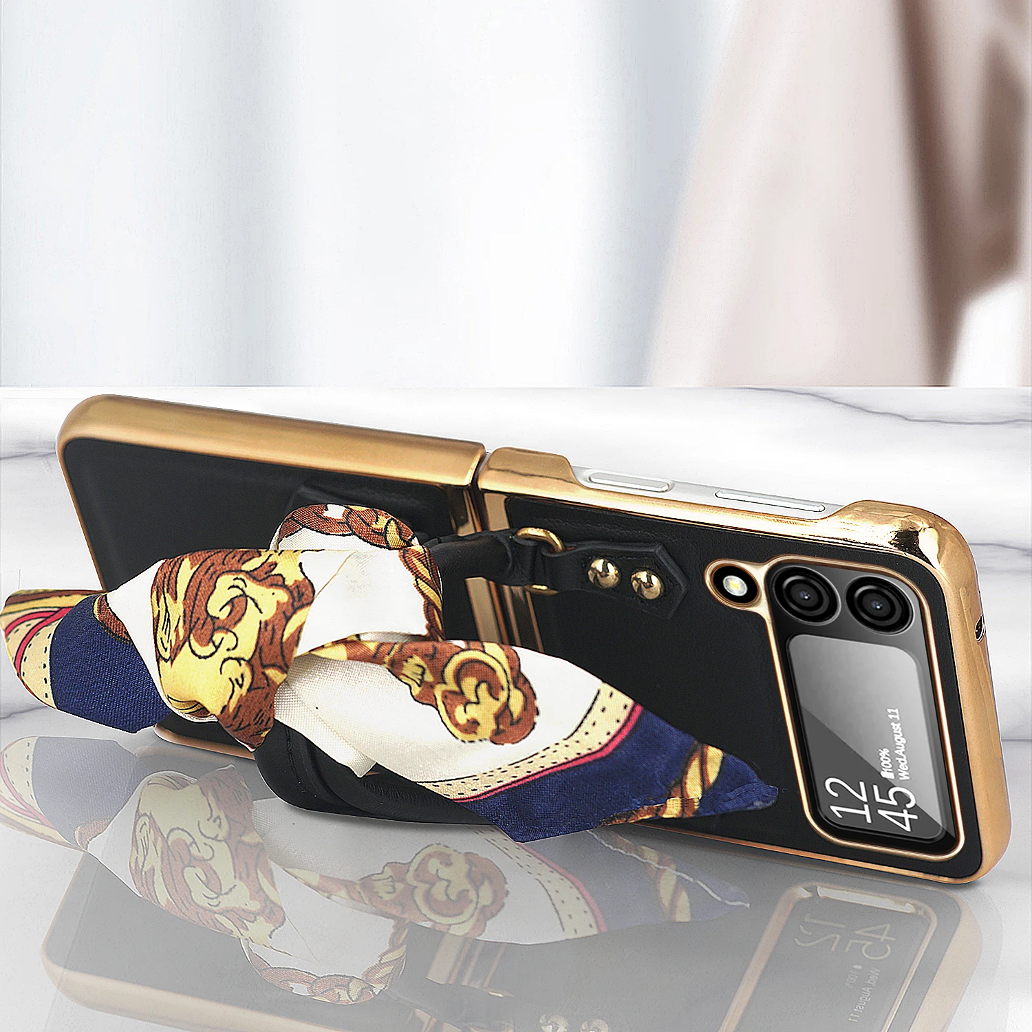 Kup Do Samsung Galaxy Z Flip 4 3 Case Luksusowa Elegancka Bransoletka Skórzana Składana, Odporna Na Wstrząsy Soczewka All-Inclusive Wstążka Torebka Okładka