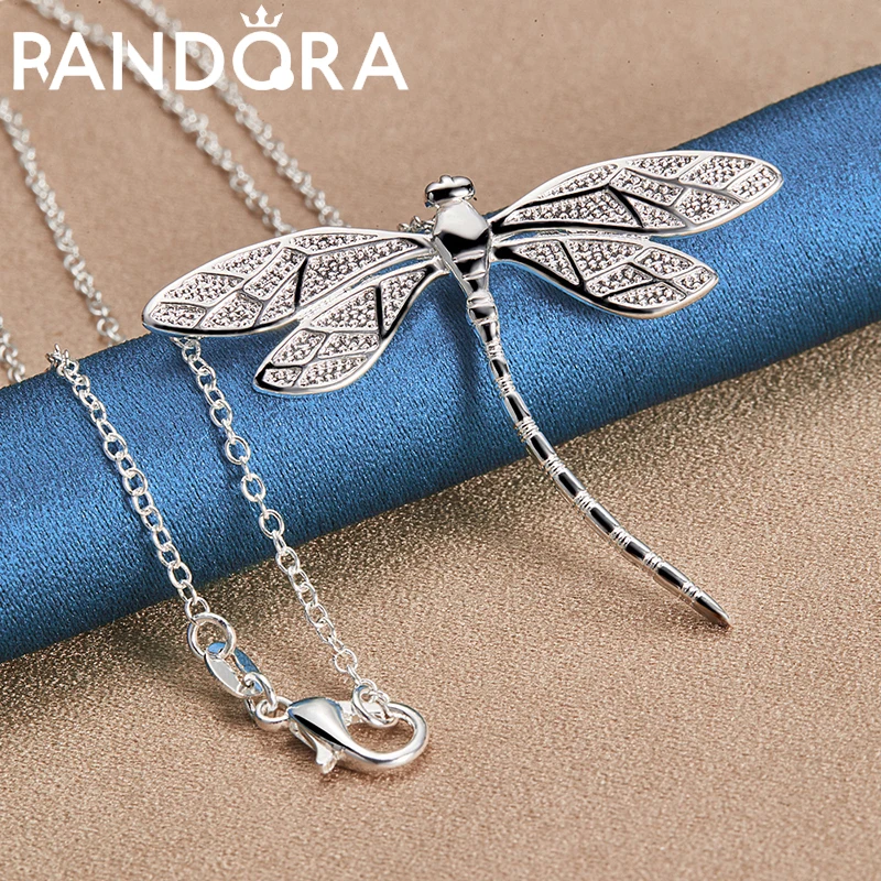 

RAIVDQRA 925 Sterling Silver 16-30 Inch Necklace For Man Women Big Dragonfly Pendant Neck Chain Fashion Party Charm Jewelry