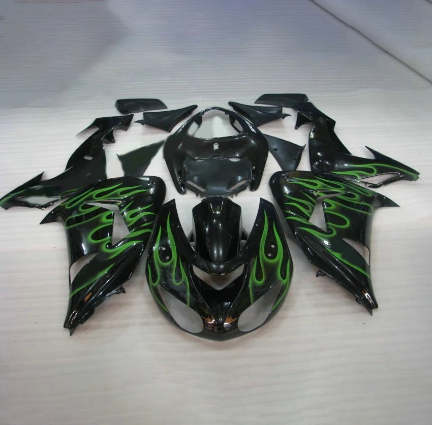 

High grade fairings kit for KAWASAKI Ninja 2006 2007 ZX10R cheap body fairing kits ZX 10R 06 07 green flames motorcycles sets