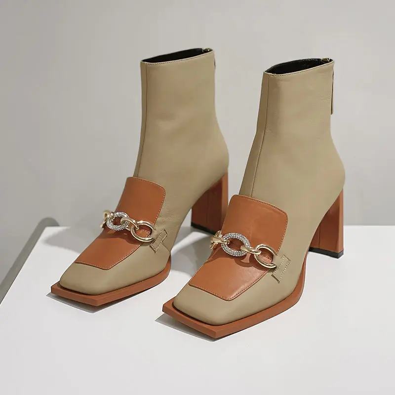 

Женские высокие ботинки на толстом каблуке, с квадратным носком и молнией