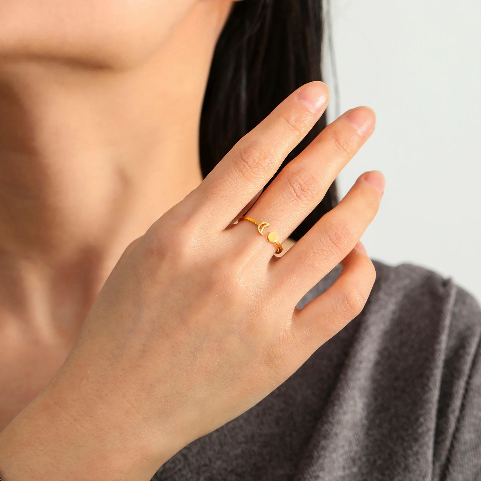 Женское кольцо с полумесяцем Dreamtimes минималистичное из нержавеющей стали модель