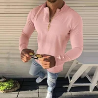 men solid slim polo shirts casual long sleeve zipper turndown collar top pullover 2022 spring fashion mens polo shirt streetwear