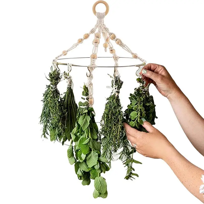 

Herb Drying Rack Boho Woven Herb Drying Rack With Cotton Rope Macrame Mobile Flower Drying Hanger With 15 Herb Dryer Hooks For