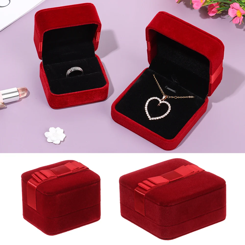 

1 шт. фланелевая коробка для ювелирных изделий с бантом, Подарочная коробка для колец, Вельветовая коробка для ожерелья, контейнер для хране...