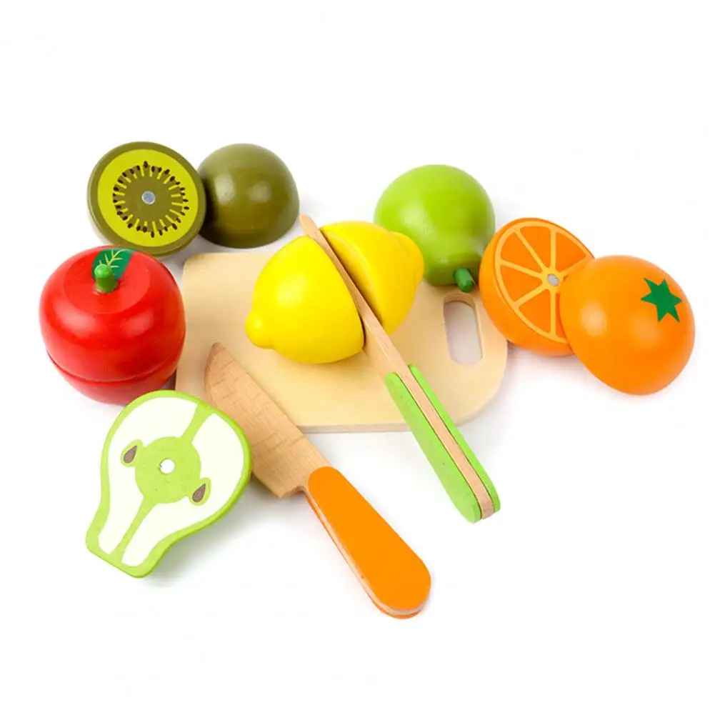 1 Set Kitchen Toy Portable Interesting Realistic Safe Pretend Play House Wooden Cut Vegetable Toy Birthday Gift