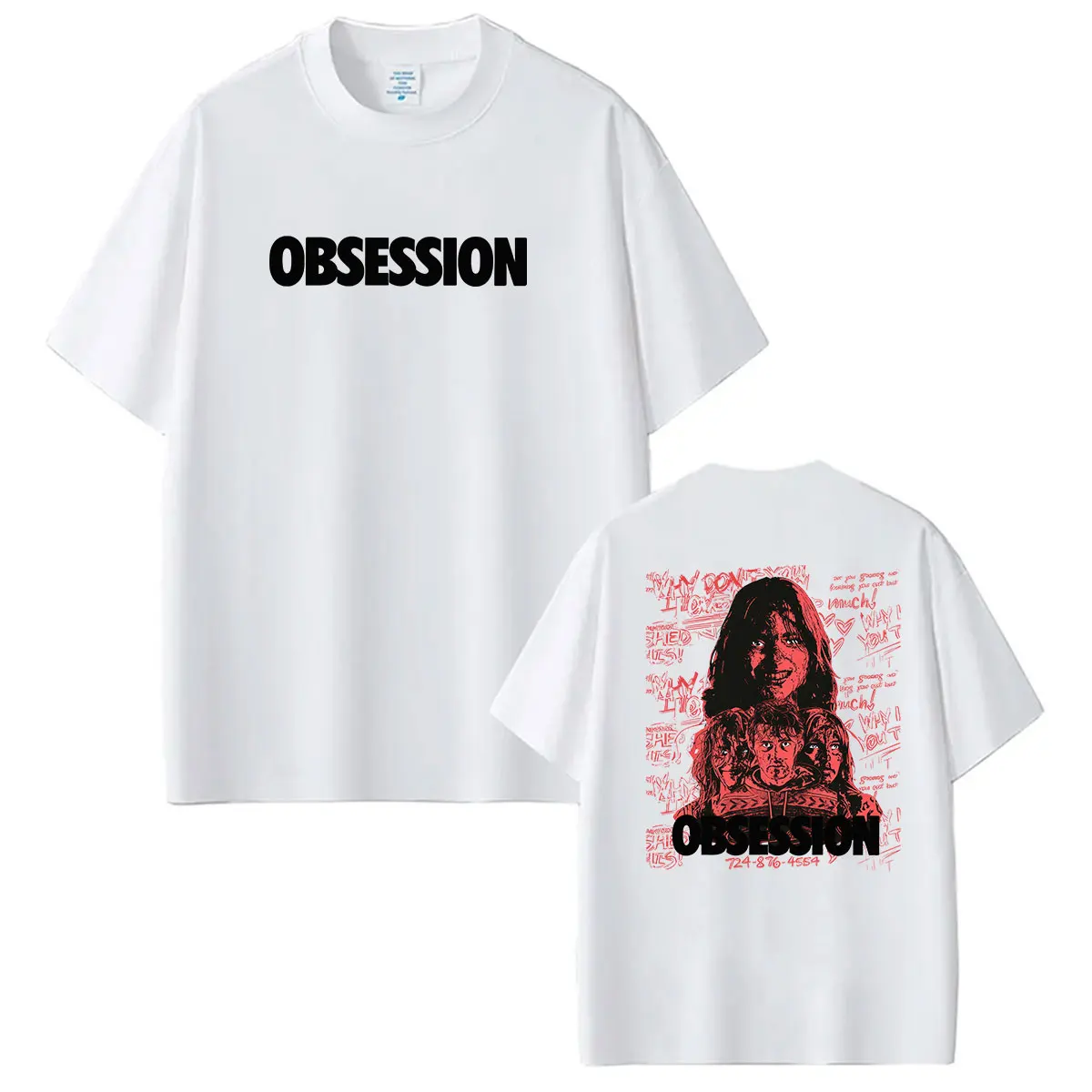 Фото Футболка унисекс 2026 Movie Obsession Horror Graphic, винтажная, высококачественная, модная, 100% хлопок, оверсайз, уличная одежда №2