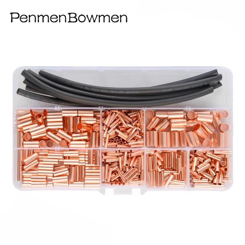 

480Pcs Copper GT Small Copper Tube Connection Tube Wire Connector Terminal Crimp Copper Tube Butt Terminal Connector Set Box