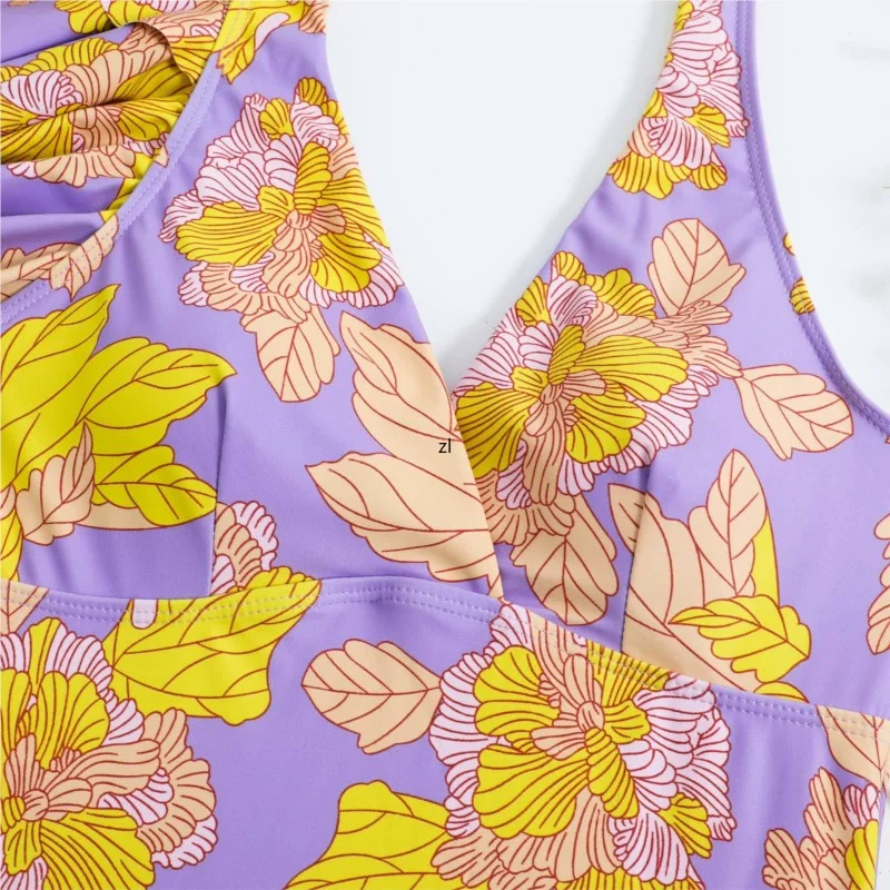 2023 Spring New One Piece Swimsuit 2 Piece Sets Women Outfit Sexy Wrapped Chest Bikini Set Printed Slim Chiffon Beach Dress Set