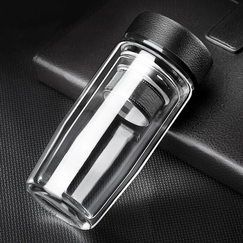 

Double-deck Glass Tea Cups With Lid, Anti-scald Thermal Insulation Drinks Cup for Coffee, Milk, and Water-Drinking.