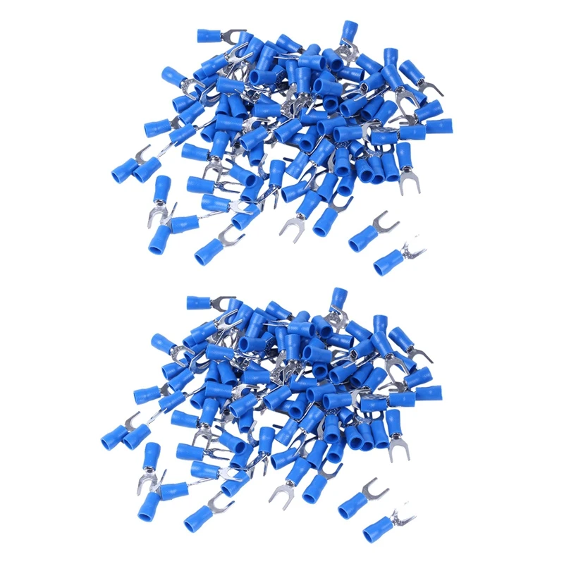 

200Pc Insulated Fork Spade Wire Connector Electrical Crimp Terminal 14-16AWG 5Mm