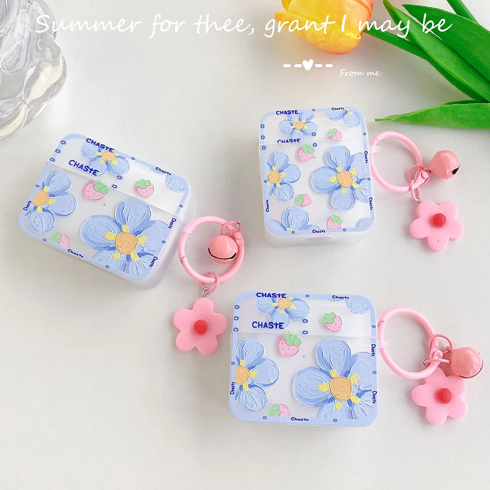 

Чехол для наушников AirPods 1/2/3 в Корейском стиле с изображением свежих цветов клубники чехол для Air Pods Pro Мягкий силиконовый чехол для зарядног...