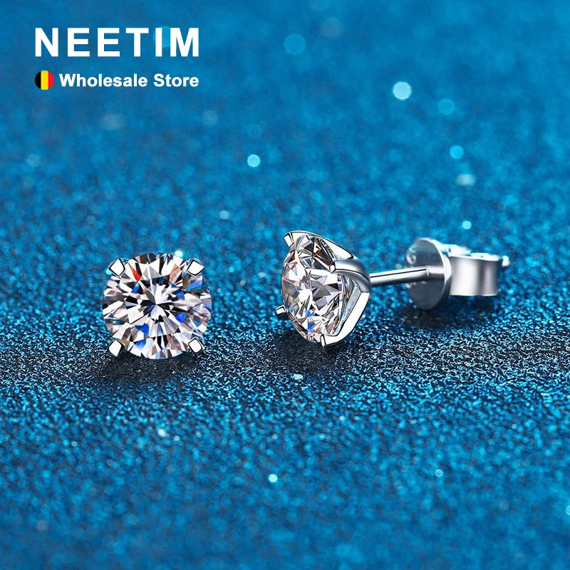 

Серьги NeeTim с мусанитом для женщин и девушек серьги-гвоздики Круглые бриллианты серьги из стерлингового серебра 925 пробы роскошные изысканн...