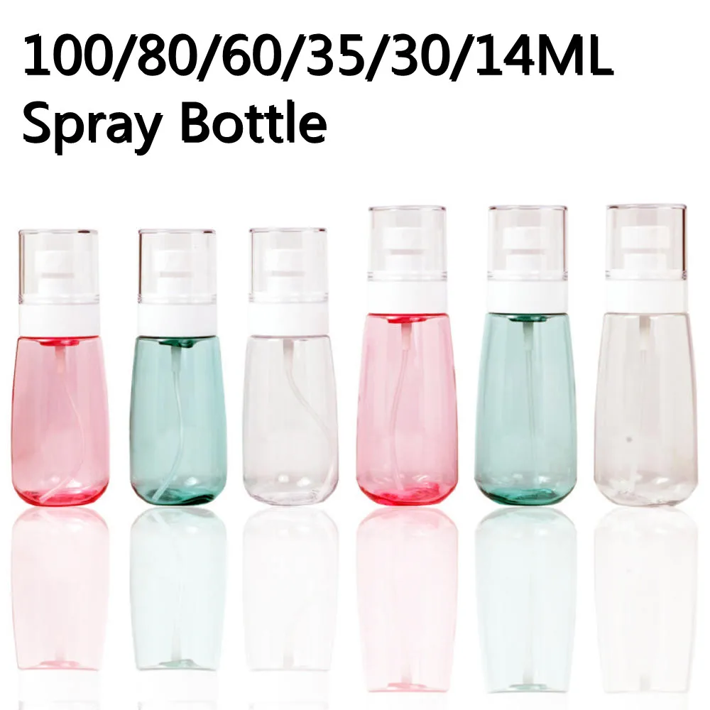 

100/60/35/14ML Plastic Spray Bottle Alcohol Cosmetic Refillable Liquid Sunscreen Spray Atomizer Travel Portable Clear Container