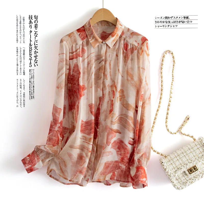 

Новинка лета 2023, женские шелковые топы с длинным рукавом и принтом, женские элегантные рубашки для женщин, женская блуза Zm3339