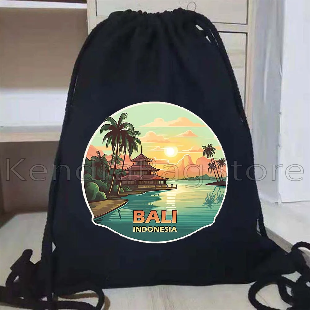 Бали, Индонезия, городской горизонт, эмблема Uluwatu Nusa Dua Gili Islands, пляжный морской рюкзак на шнурке, спортивный рюкзак для спортзала, шнурковые сумки (art.: 3920ced66e281) - 3920ced66e281