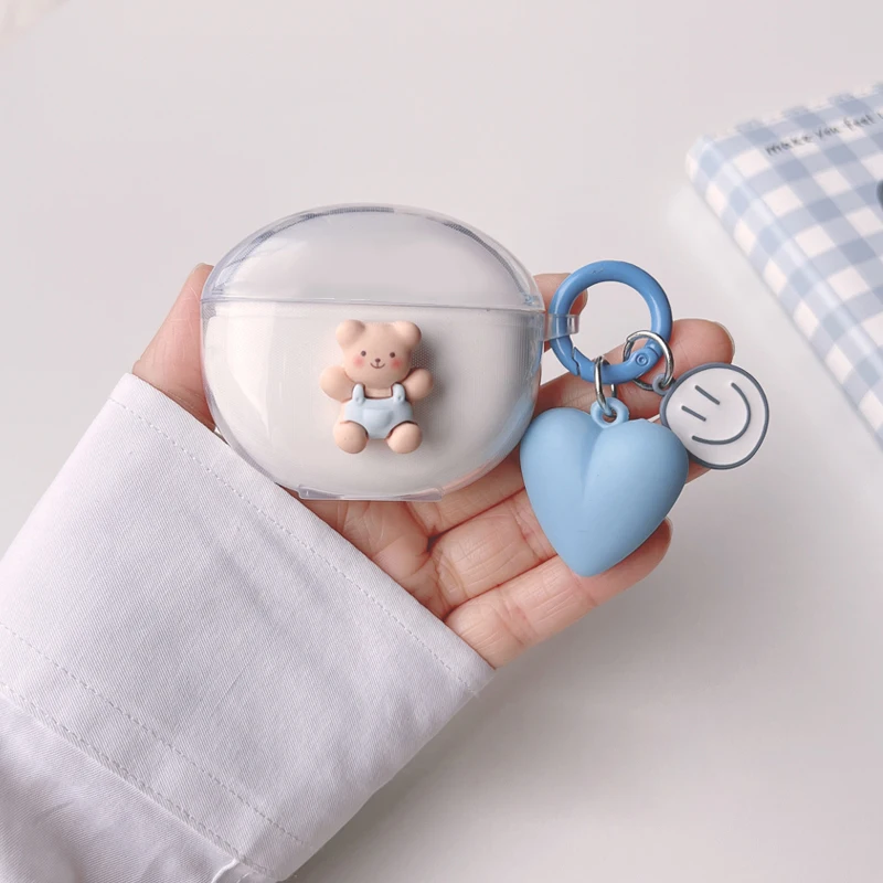 

Силиконовый прозрачный чехол для наушников с брелоком в виде мишки