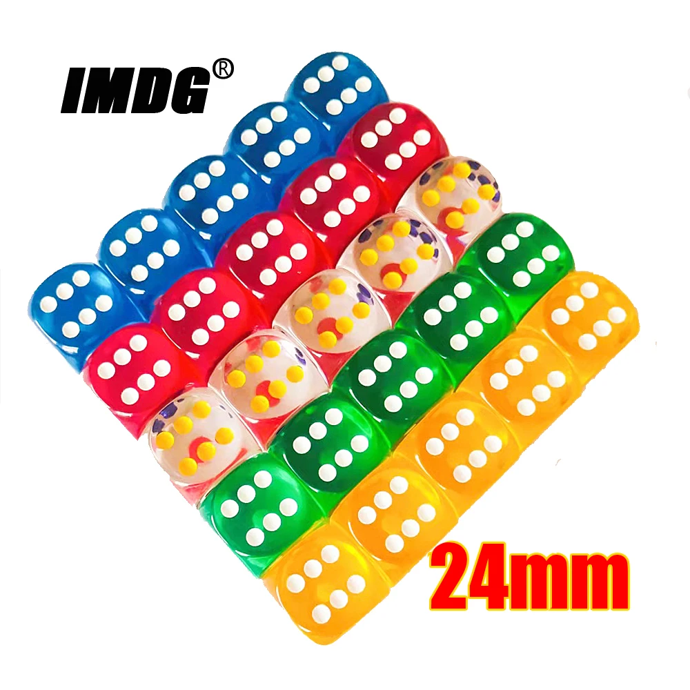 5pcs/Pack 24mm Acrylic Dice D6 Rounded Corner #24 Transparent Colors Game Cubes Accessories