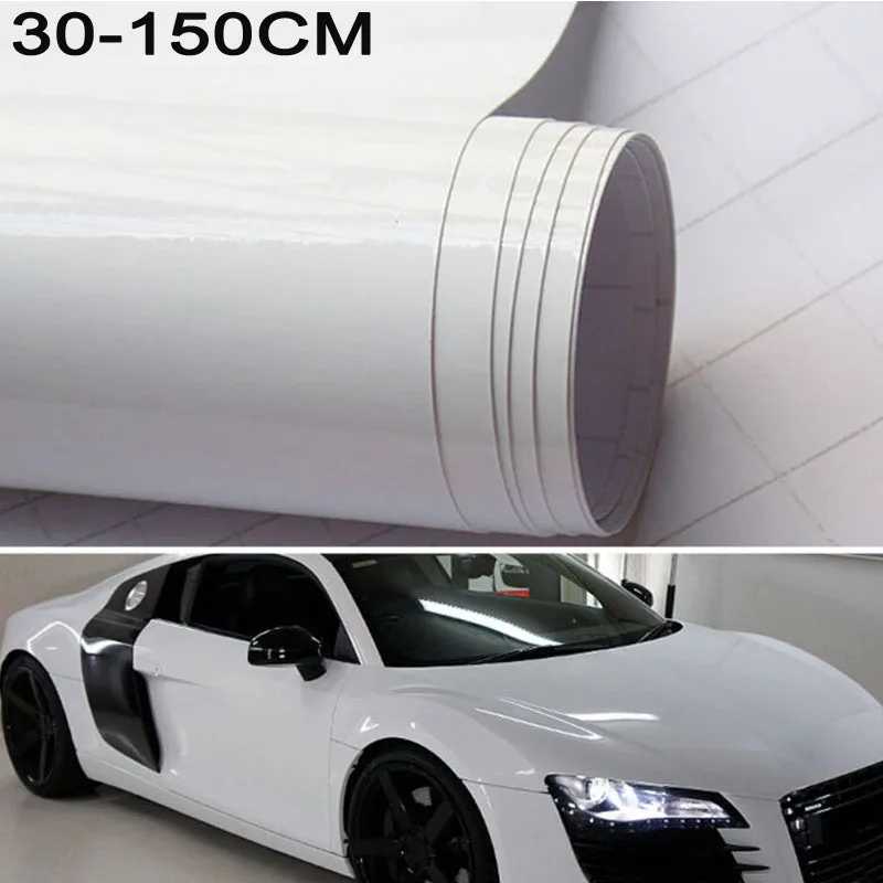 1pc 30*150CM Car Gloss White Vinyl Film Wrap Sticker Decal Air Bubble Free UV-resistant Car Styling