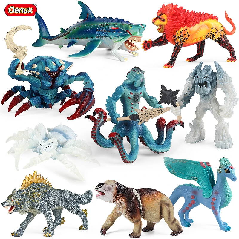 

Oenux Savage Flying Magic Dragon Dinosaurs Action Figures Crab Octopus Wolf Lion Phoenix Animals Model PVC Collection Kids Toy