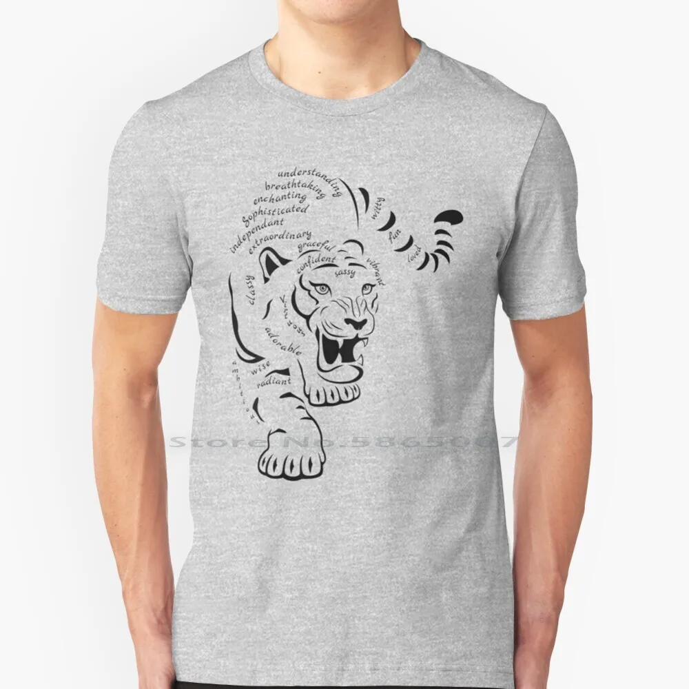 

Tiger Words T Shirt 100% Cotton Black White Tiger I Am Enough Empowered Big Size 6xl Tee Gift Fashion