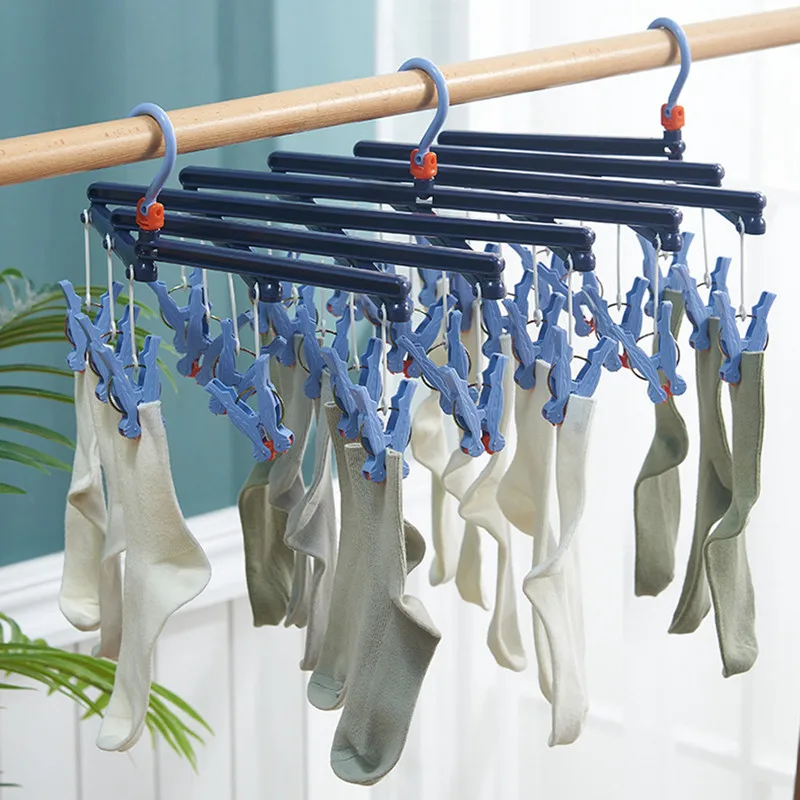 

14 Clips Folding Clothes dryer Hanger Children Adults Clothes Dryer Windproof Socks Underwear Plastic Drying Rack