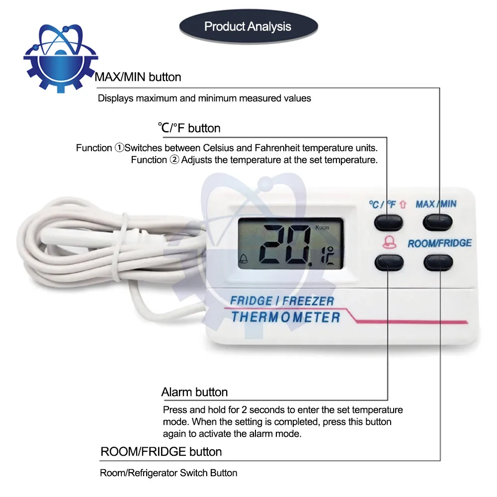 

Electronic Digital Refrigerator Thermometer Fish Tank Temperature Glass Container Water Temperature Test Large Size LCD Display