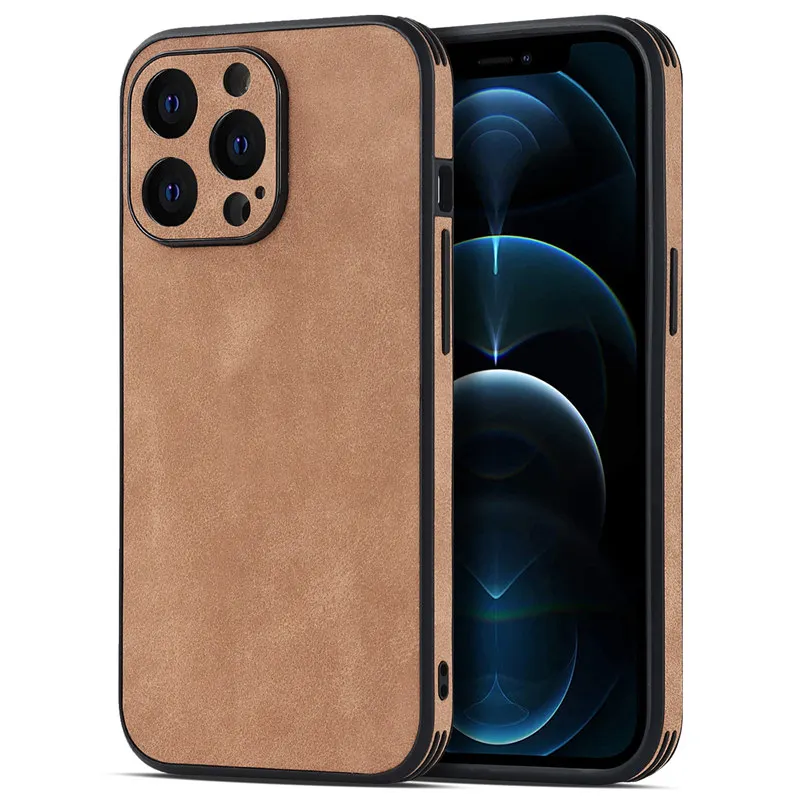 

Luxury Lambskin Leather Case for iPhone 13 12 11 14Pro X XR XS Max 8 Plus Shockproof Matte Soft Suede Fabric Vintage Cover Funda