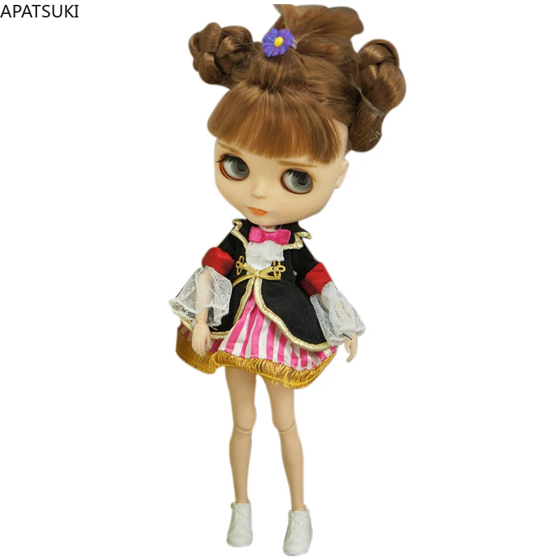 

Модный комплект одежды для куклы Blythe, черно-розовые наряды для кукол, вечернее платье в дворцовом стиле для кукол Blyth 1/6, аксессуары для кукол...