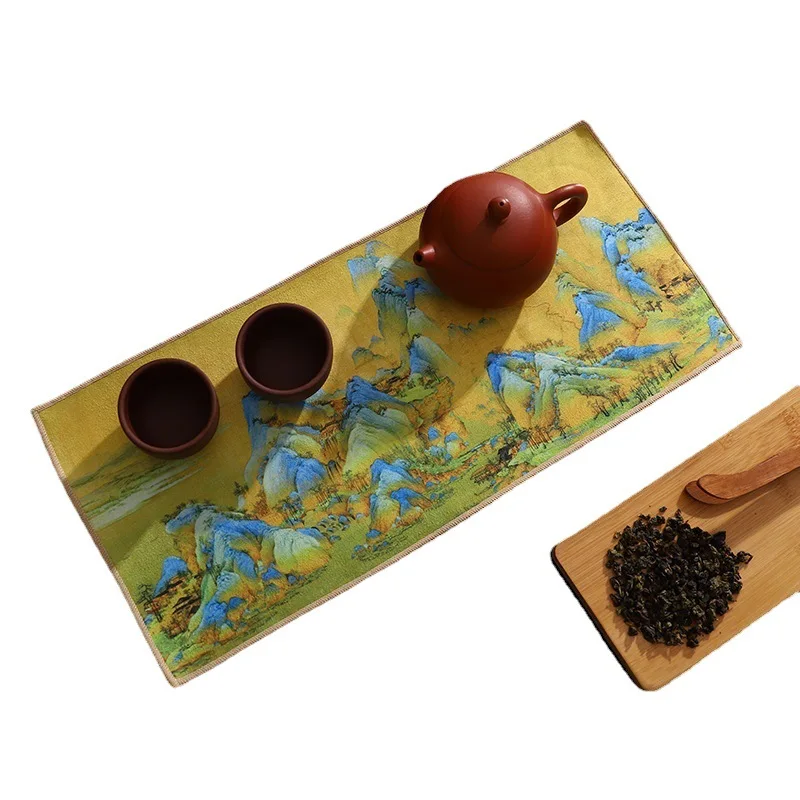Chinese Painted Thick Tea Towel Super Absorbent High-end Tea Set Accessories Table Mats Geschirrtuch Professional RagTea Napkin