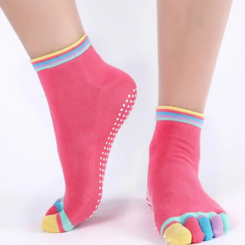 3 Pairs Five Toed Color Socks Pure Cotton Anti-skid Fashionable Simple Comfortable Breathable Yoga Women's Socks Outdoor Sports