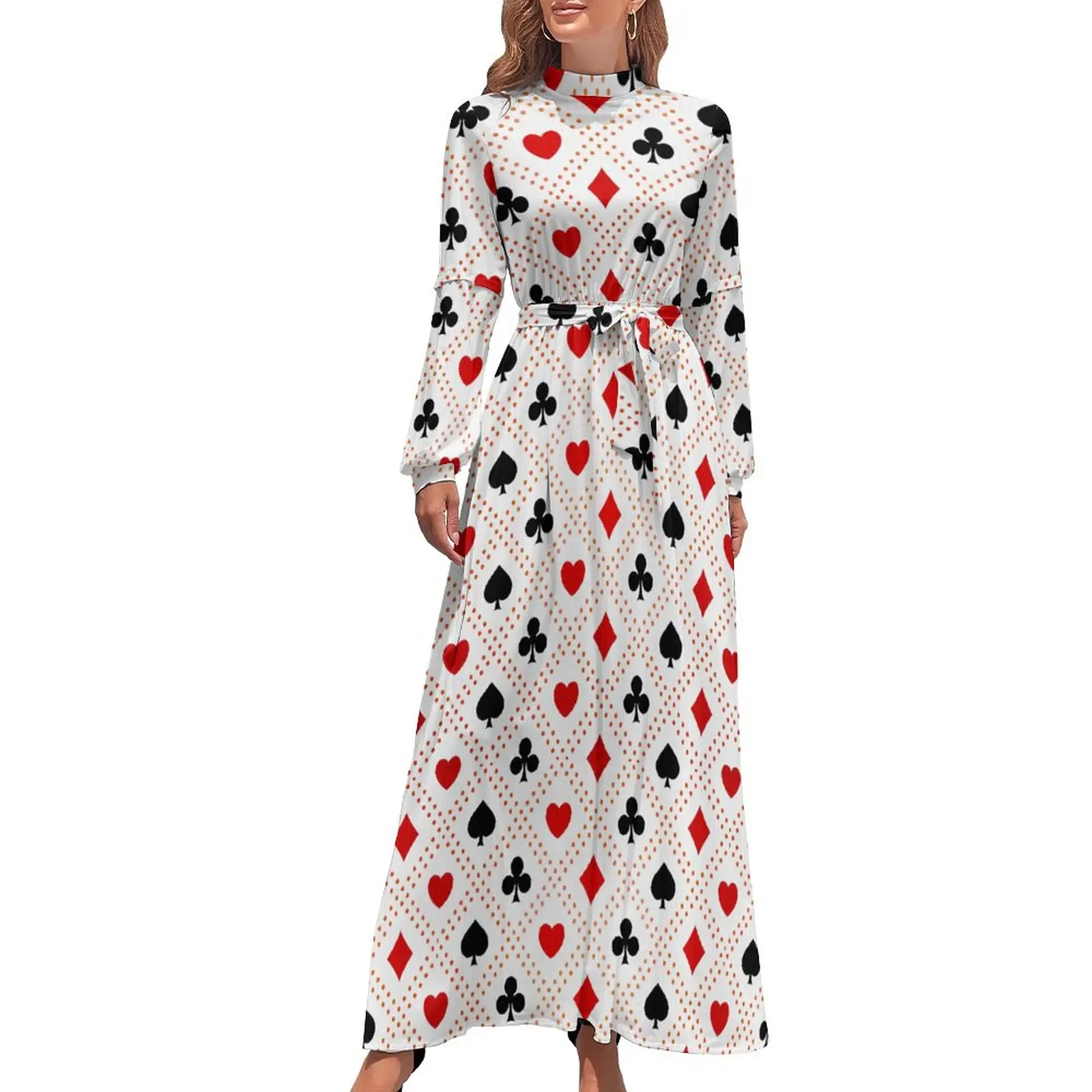 

Heart Poker Dress Long Sleeve Playing Pattern Business Dresses New Ladies Casual One-Piece Dress