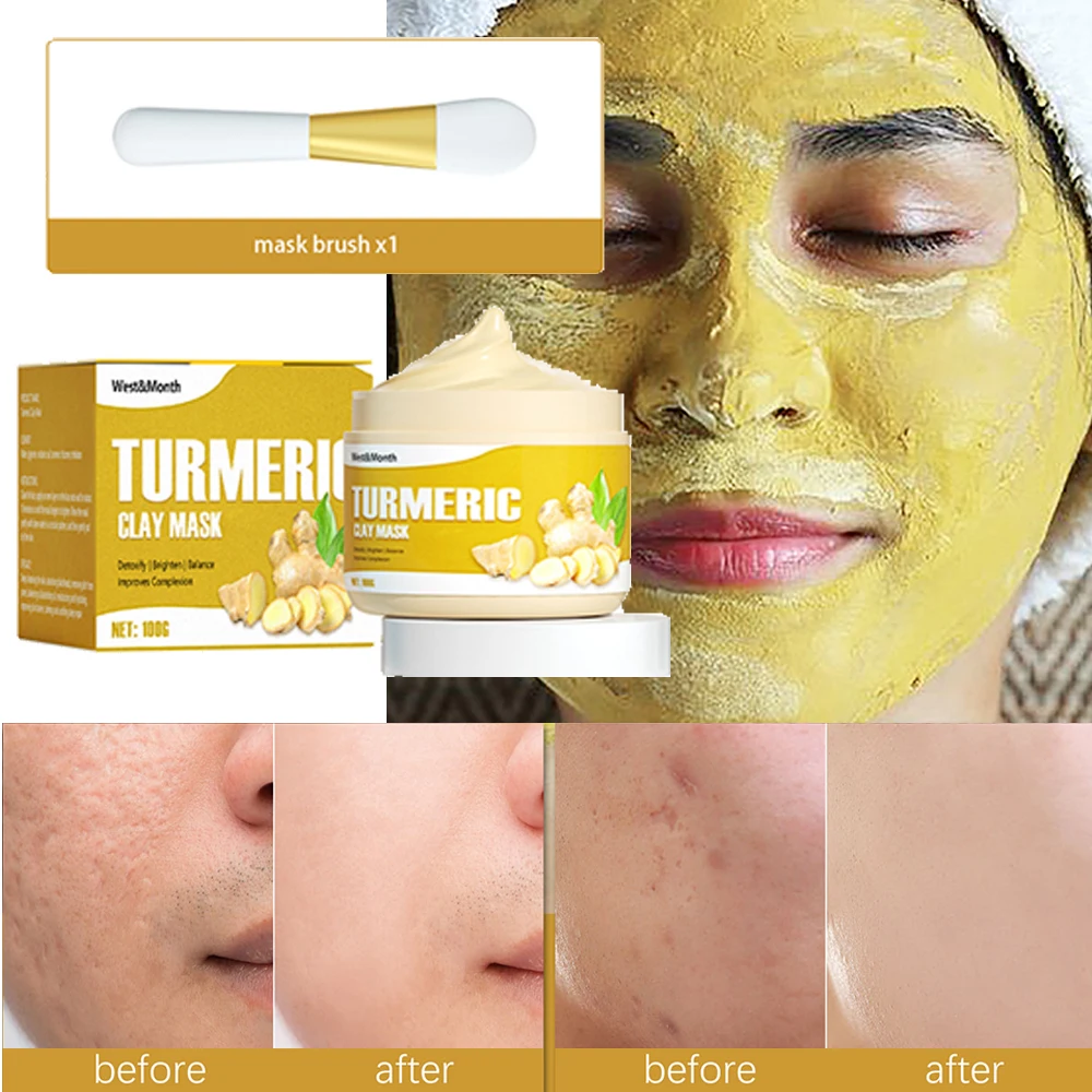 

100g Turmeric Clay Face Mask Purifying Deep Cleansing Brightening Oil Control Anti-aging Remove Acne Skin Care Facial Mud Masks