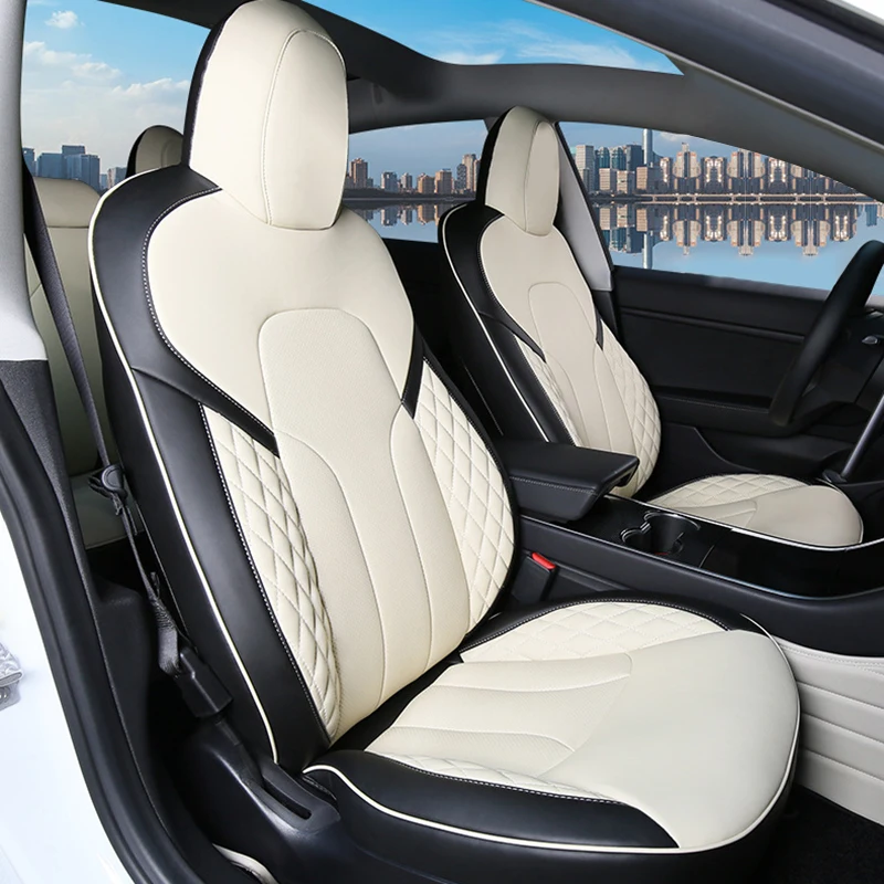 

Leather Car Seat Cover 5-seat for Tesla Model 3 Full Surrounded Cushion Protector Waterproof Four Seasons Universal