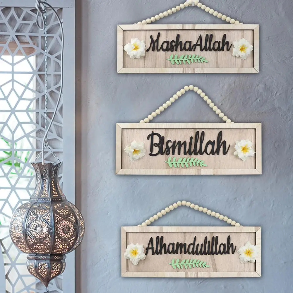 

Rectangle Wooden Sign Pendant With Beaded English Letters Door Number Wall Art For Home Wall Decoration