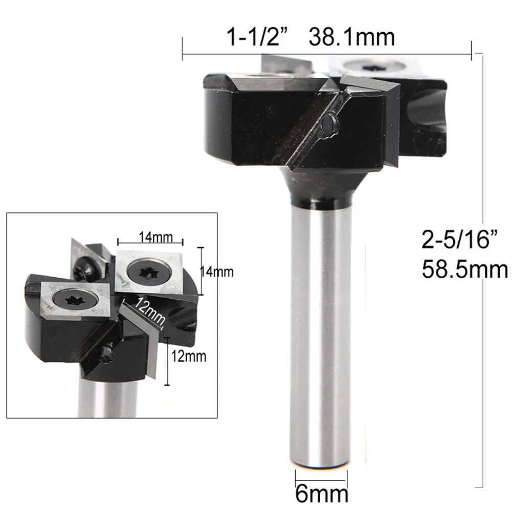 

2-Flute Wood Planer Bit 38.1mm Cutting Diameter 6 8 12 Mm Shank Spoilboard Surfacing Router Bit Insert Carbide Slab