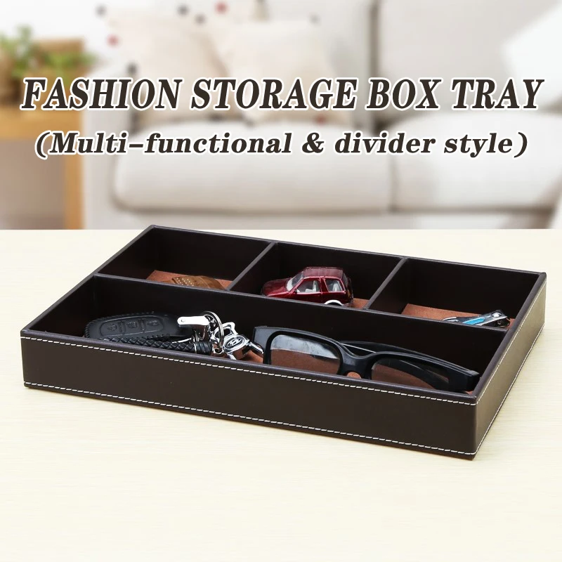 Fashion Leather Storage Box Divider Multi-functional Household Living Room Bedroom Kitchen Desktop Tray Large Size Furnishings