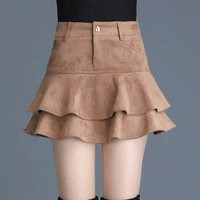 ruffle patchwork short skirt spring autumn girl high waist ruffles skirt cute preppy style sweet mini shorts skirt