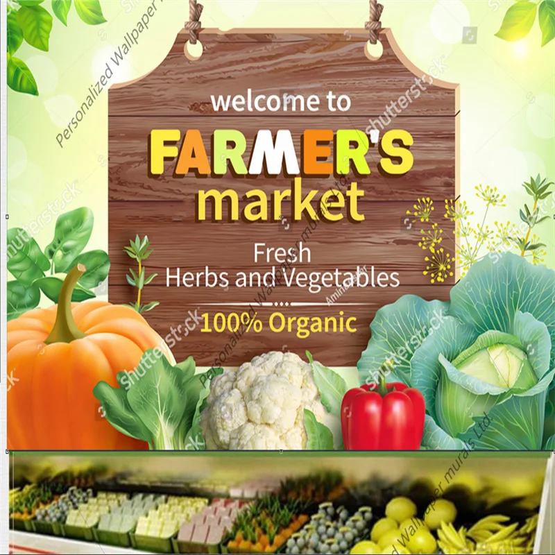 

Custom Farmer's Market Fresh Vegetables Wall Paper Fruits Vegetables Supermarket Food Store Background Wall Wallpaper Mural