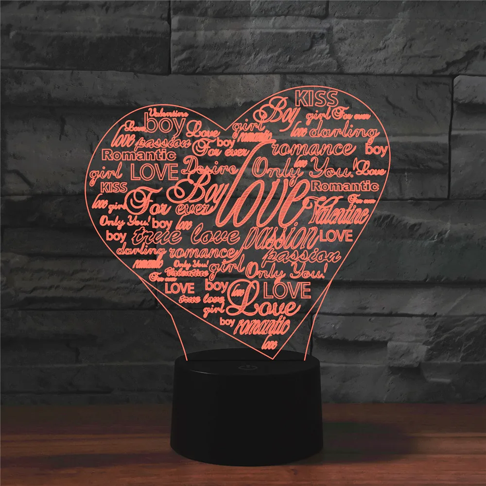 

Светодиодный ночник 3D 16 цветов с буквами в форме сердца светильник для влюбленных, День Святого Валентина, подарок для мамы, украшение