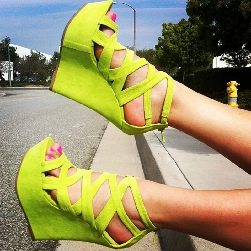 

SHOFOO shoes.Beautiful women's sandals. About 14.5 cm wedge heel women's shoes. Fashion show shoes. Summer women's shoes.