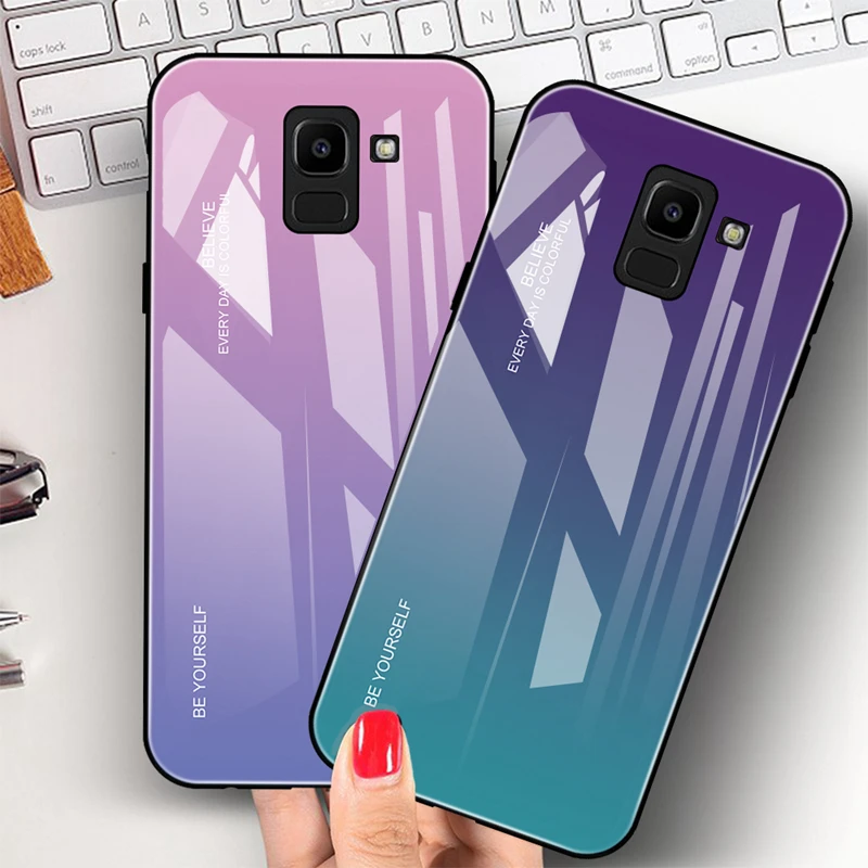 

Luxury Phone Case For Samsung Galaxy J8 J6 J4 Plus 2018 Case Gradient Tempered Glass Cover For S22 Ultra S21 S20 FE S10 Fundas