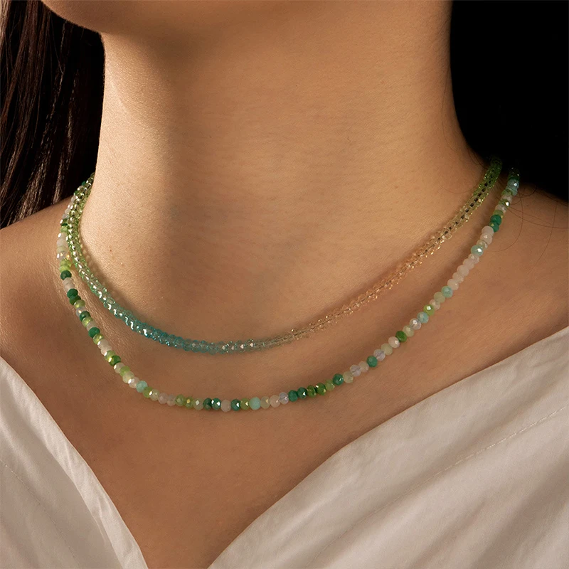 

Ожерелье с зелеными бусинами, винтажное Оригинальное женское колье с цепочкой до ключиц, свадебный подарок