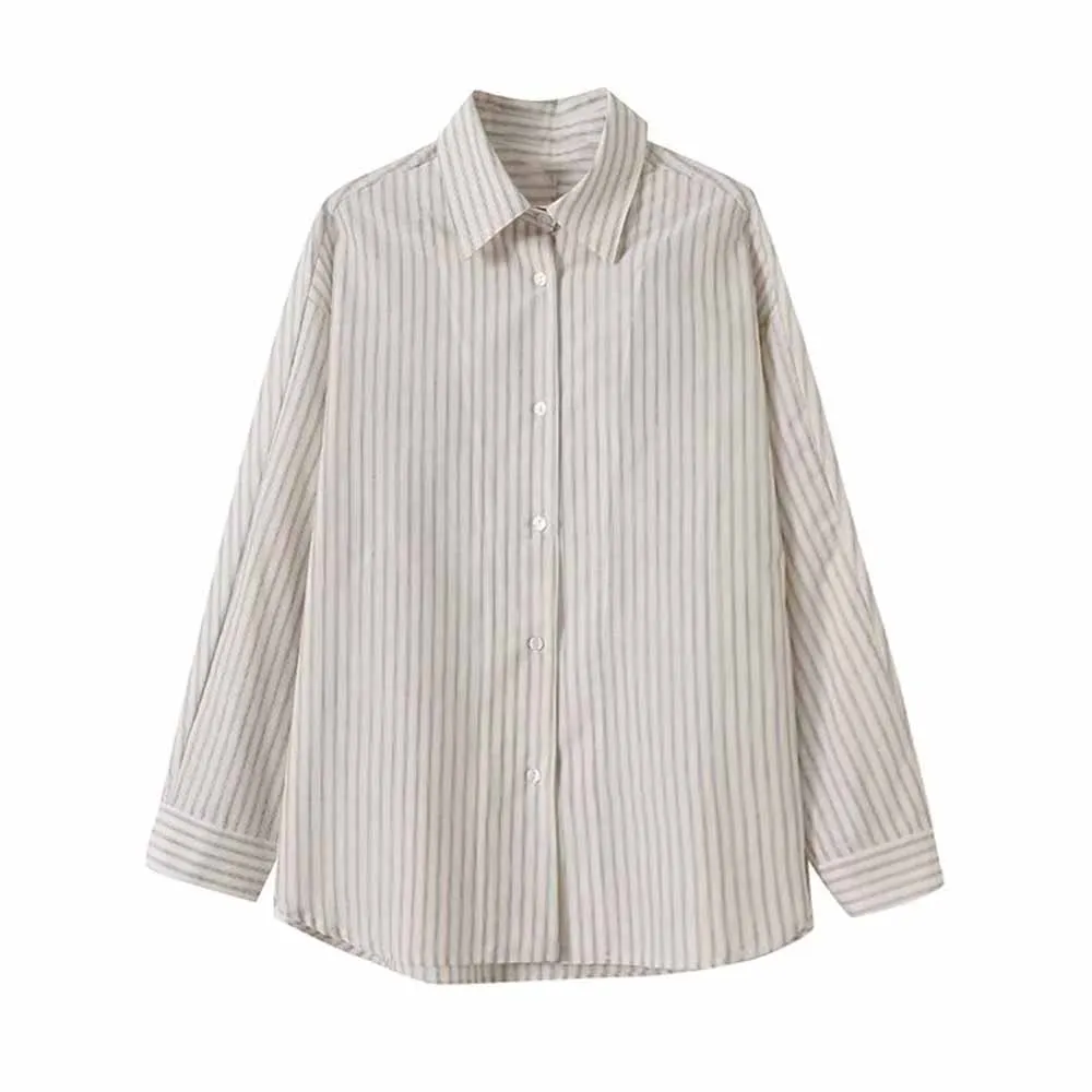 Женская новая модная свободная однобортная полосатая рубашка повседневная с