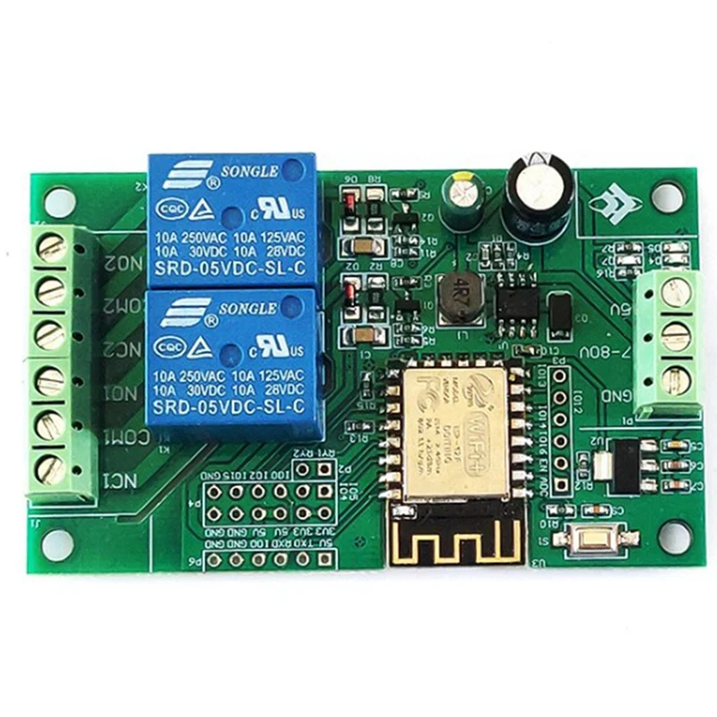 

Релейный модуль Esp8266 Esp-12F Wi-Fi, 2-канальный сетевой переключатель 5 В/8-80 в для дистанционного управления приложением Arduino Ide Smart Home