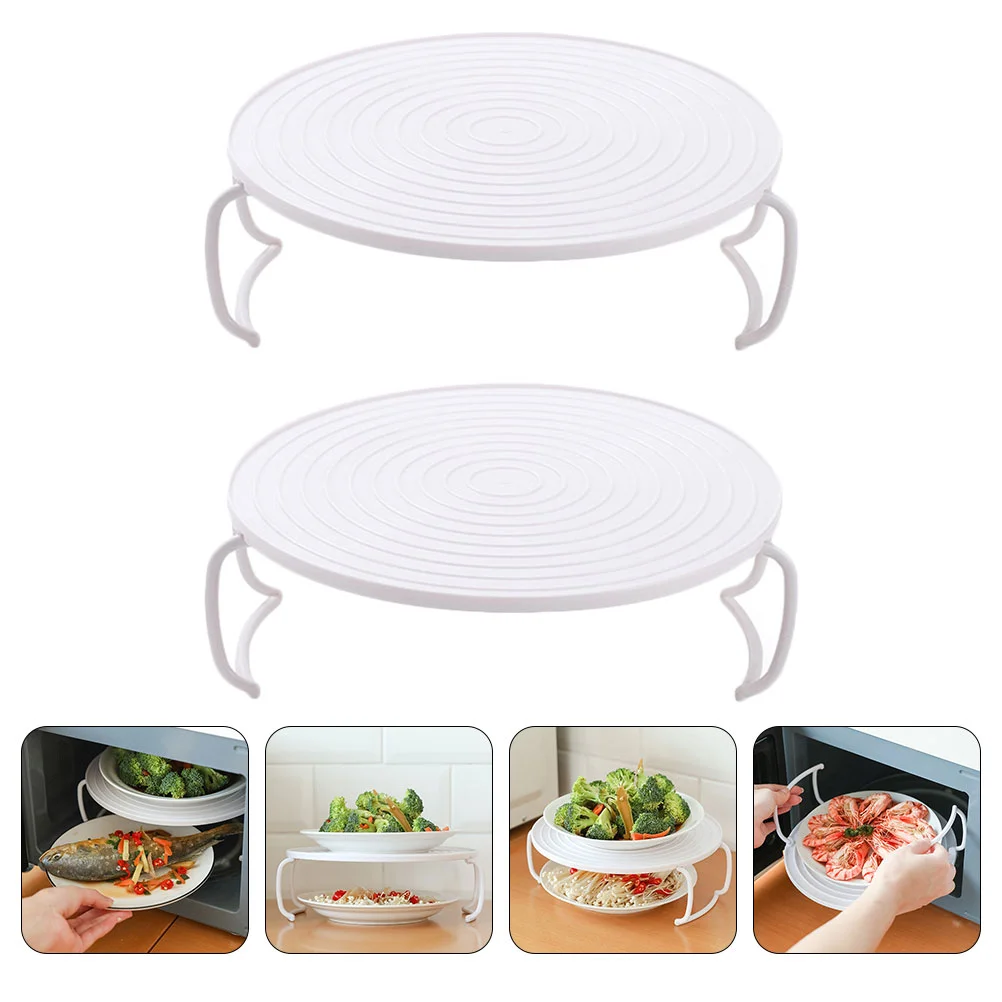 

2 Pcs Shelf Steaming Tray Micro Dish Foldable Rack Microwave Rounded Food Layered Storage Abs Stand Oven Holder Steamer