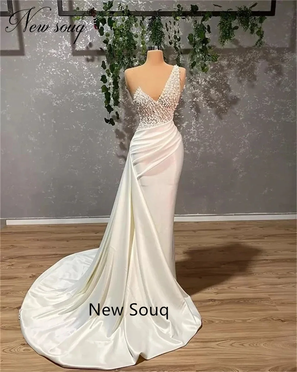 

Длинные вечерние платья-русалки цвета слоновой кости, индивидуальное изготовление, официальное платье знаменитости с арабскими и дубайскими жемчужинами, 2023, турецкие бриллиантовые платья для помолвки