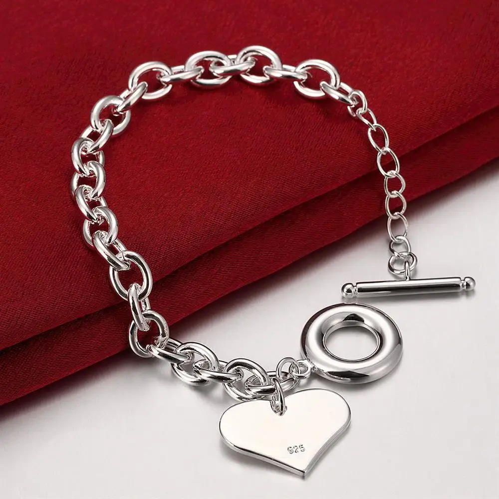 

Factory direct fashion 925 Stamp Silver color Bracelet for woman Beautiful Heart pendant chain fine jewelry Wedding party gift