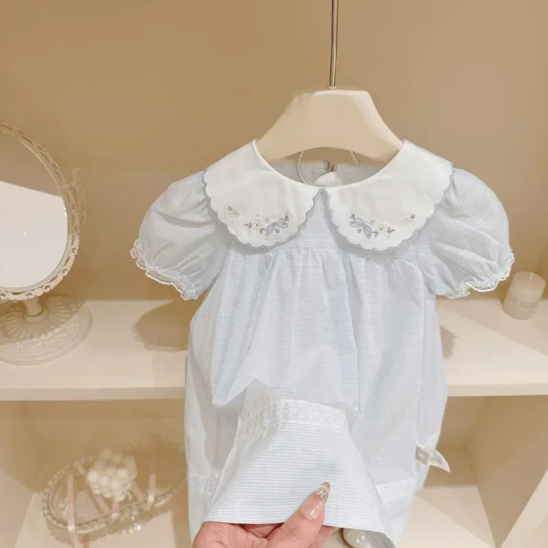 Детская одежда летнее платье для девочек кружевное милое с французской вышивкой