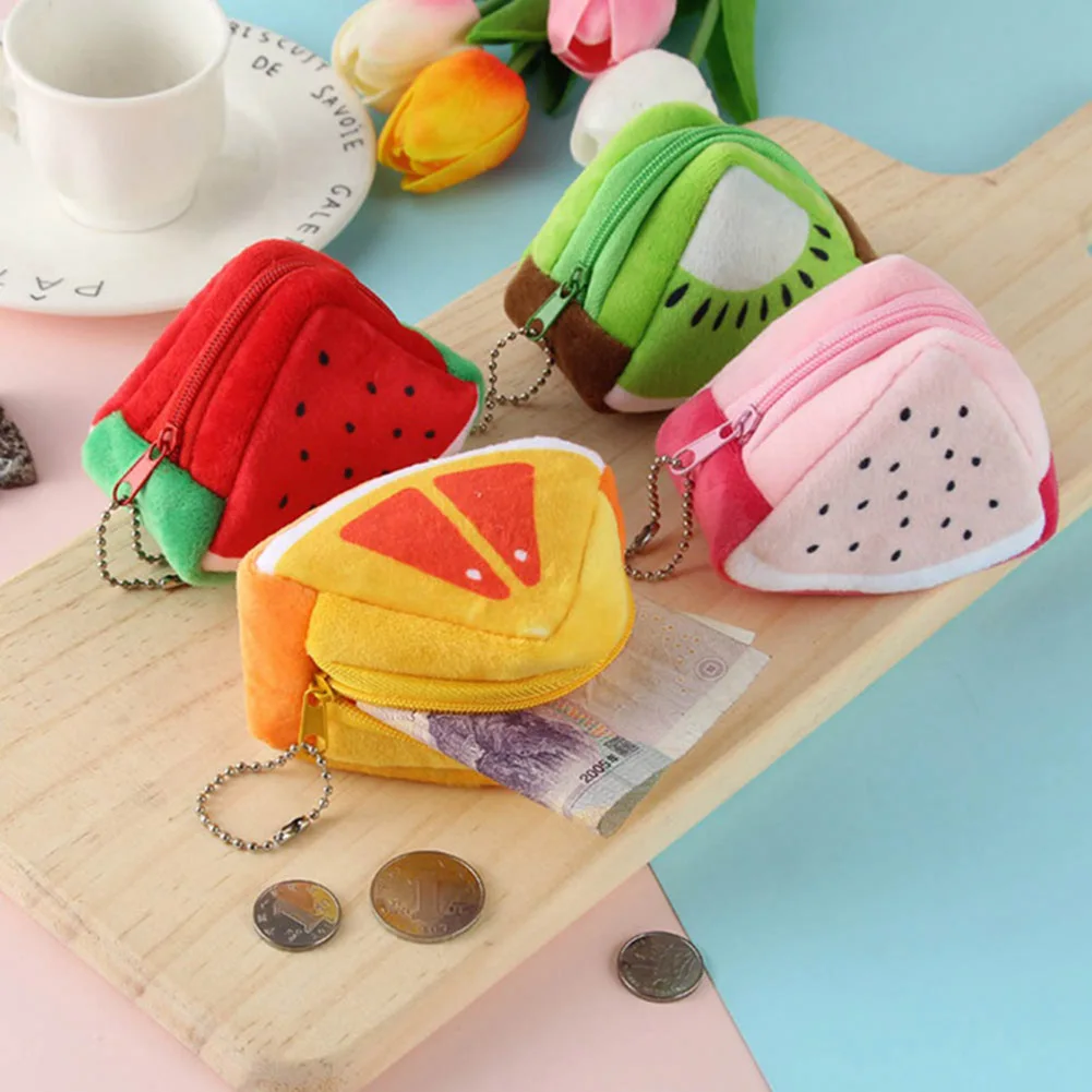 

Cute Fruit Wallet Plush Coin Purse Women Change Purse Money Headset Bag Zipper Coin Purse Key Case Triangle Card Storage Bag